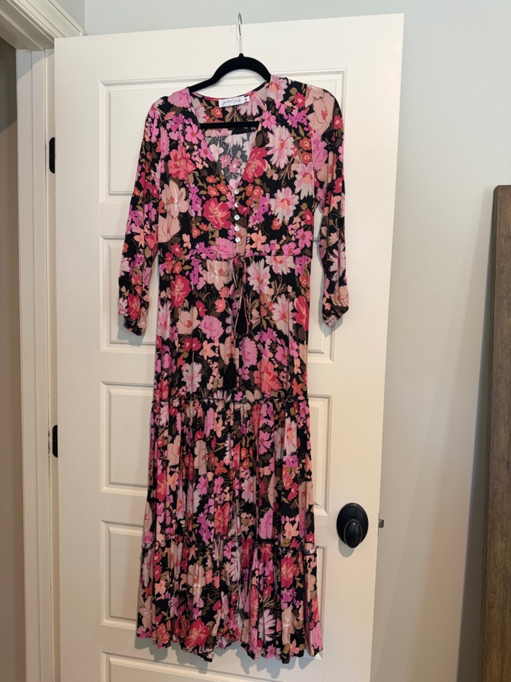 Petal & Pup Pink Floral Button-Front Tiered Maxi Dress